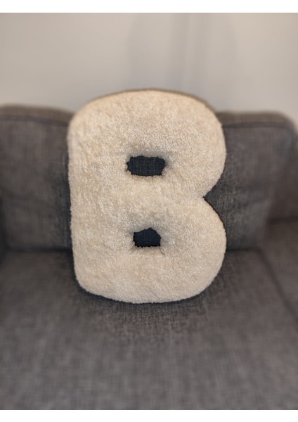 Peluş B Harf Yastık, Dekoratif Kırlent, Kuzu Teddy Kumaş, Büyük Boy , Tüm Harfler ,boncuk Elyaf Dolgu fırsatları