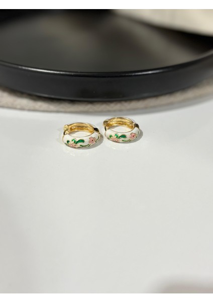 Vintage Emaye Çiçekli Küçük Halka Küpe modelleri