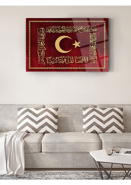 Osmanlı Sancağı Türk Bayraklı Cam Tablo Islami Tablo Dini Tablo