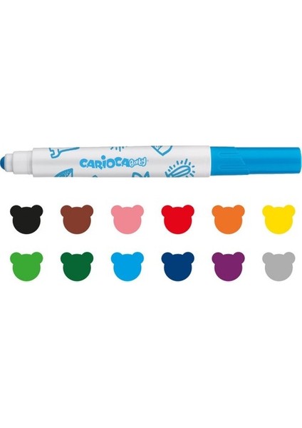 Nessiworld Carioca Jumbo Bebek Süper Yıkanabilir Keçeli Boya Kalemi 12'li