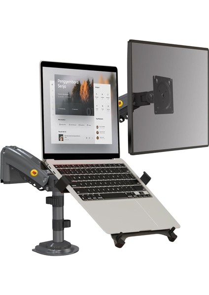 Byars-Bayou Nb H180-FP Çift Kol Amortisörlü 17"-27" Monitör Tutucu ve 10"-17" Laptop Standı-Byars