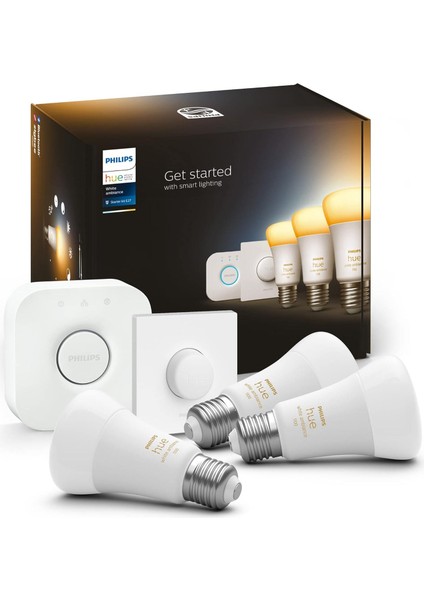 Huewa 8-75W Beyaz Ambiyans Akıllı LED Ampul Başlangıç Seti 3'lü, Akıllı Butonlu, E27, Bluetooth Özellikli