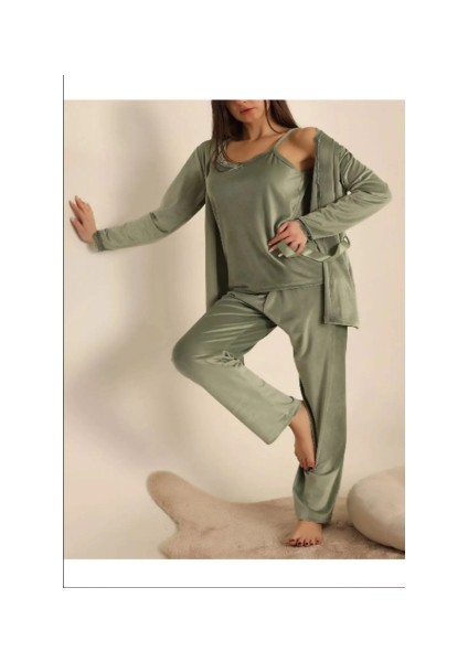 Kadın Kadife 3lü Set Pijama Takım