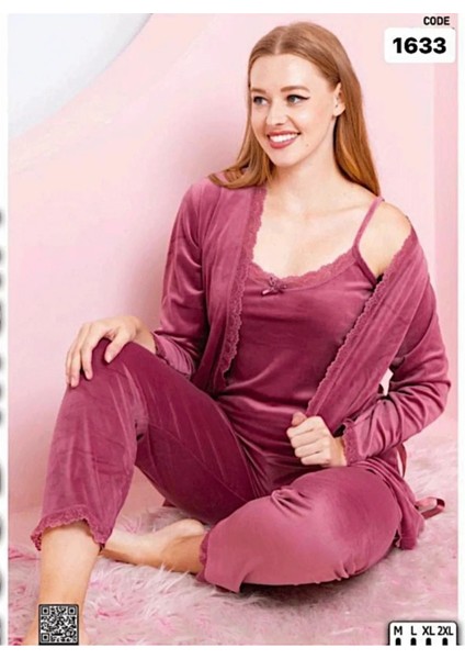 Kadın Kadife 3lü Set Pijama Takım
