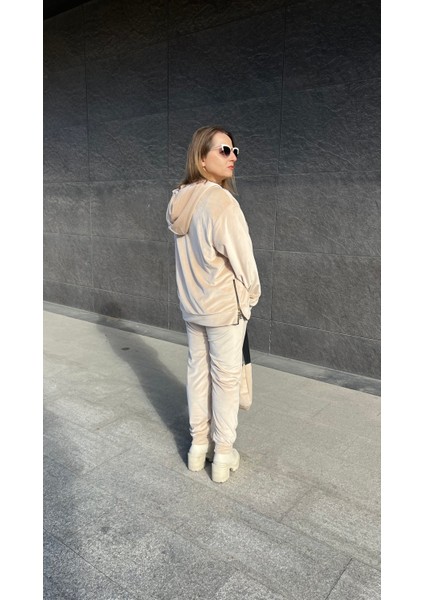 Bej Çantalı 3lü Kadife Sweatshirt Takım fiyatları