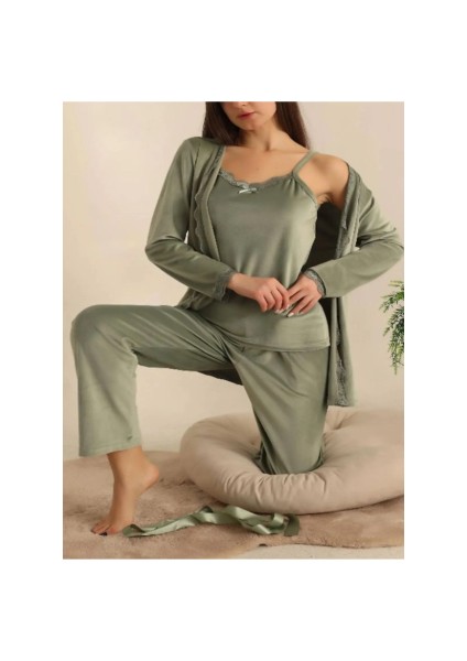 Kadın Kadife 3lü Set Pijama Takım