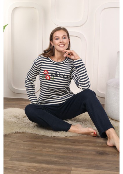 Almines Pijama Çizgili Pamuklı Kadın Pijama Takımı modelleri