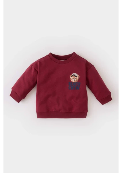 Erkek Bebek Bisiklet Yaka Ayı Baskılı İçi Yumuşak Tüylü Sweatshirt D6757A524WN