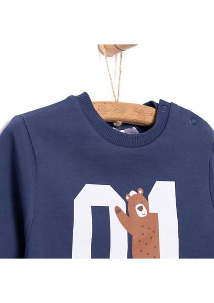 HelloBaby Basic Az Şardonlu Aslan Desenli Sweatshirt Erkek Bebek