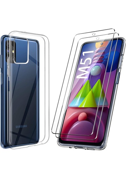 Samsung Galaxy M51 Crystal Şeffaf Silikon + Cam Ekran Koruyucu 2 Adet