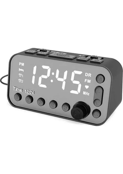 Siyah Çift USB Bağlantı Noktası Dijital Alarmlı Saat Saat Dab Fm Çalar Saat Radyo Ofis Yatak Odası Seyahat Için LCD Arka Işık Uyku Zamanlayıcısı (Yurt Dışından)