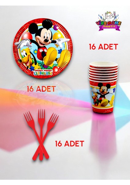 16 Kişilik Mickey Mouse Temalı Süper Eko Seti - Doğum Günü Parti ve Eğlenceli Etkinlikler
