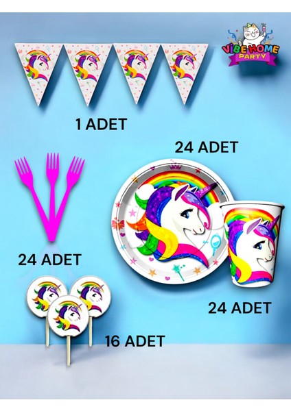 24 Kişilik Unicorn Temalı Eko Set - Doğum Günü Parti ve Eğlenceli Etkinlikler fiyatları