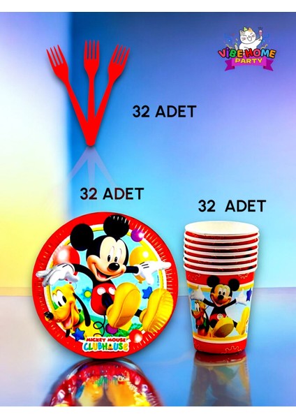 32 Kişilik Mickey Mouse Temalı Süper Eko Seti - Doğum Günü Parti ve Eğlenceli Etkinlikler