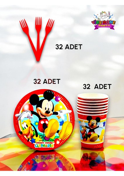 32 Kişilik Mickey Mouse Temalı Süper Eko Seti - Doğum Günü Parti ve Eğlenceli Etkinlikler