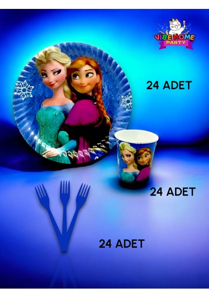 24 Kişilik Frozen Temalı Süper Eko Seti - Doğum Günü Parti ve Eğlenceli Etkinlikler