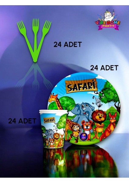 24 Kişilik Safari Temalı Süper Eko Seti - Doğum Günü Parti ve Eğlenceli Etkinlikler