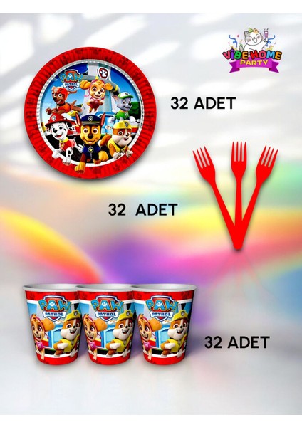 32 Kişilik Paw Patrol Temalı Süper Eko Seti - Doğum Günü Parti ve Eğlenceli Etkinlikler