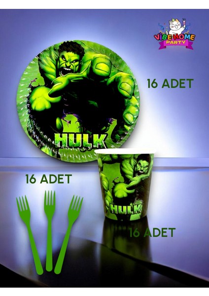 16 Kişilik Hulk Temalı Süper Eko Seti - Doğum Günü Parti ve Eğlenceli Etkinlikler