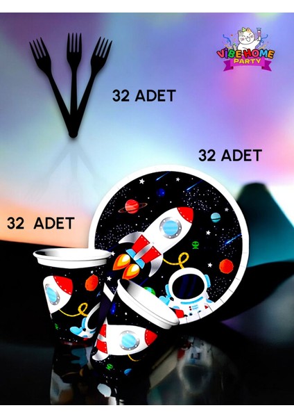 32 Kişilik Uzay Temalı Süper Eko Seti - Doğum Günü Parti ve Eğlenceli Etkinlikler
