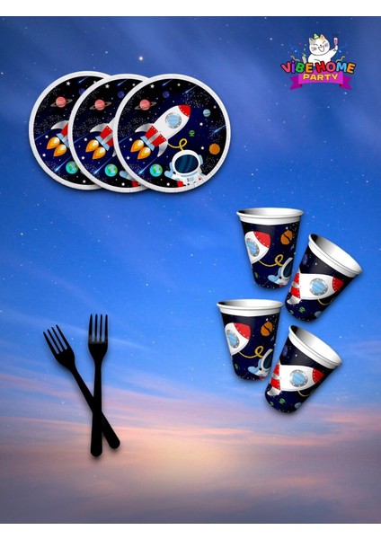 8 Kişilik Uzay Temalı Süper Eko Seti - Doğum Günü Parti ve Eğlenceli Etkinlikler Için