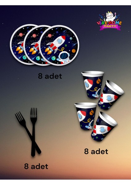 8 Kişilik Uzay Temalı Süper Eko Seti - Doğum Günü Parti ve Eğlenceli Etkinlikler Için fiyatları