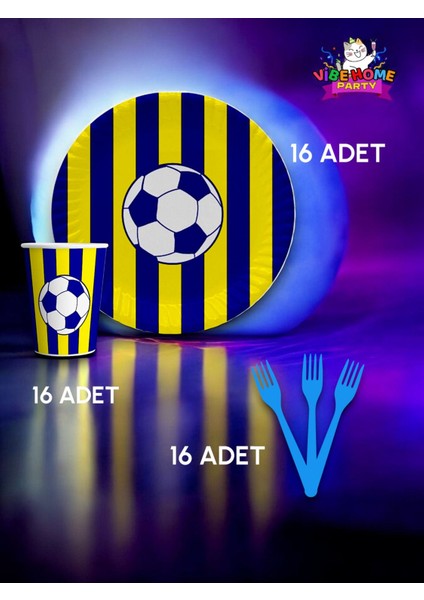 16 Kişilik Sarı Lacivert Taraftar Süper Eko Seti - Doğum Günü Parti ve Eğlenceli Etkinlikler