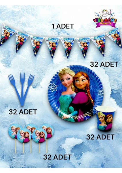 32 Kişilik Frozen Temalı Eko Set - Doğum Günü Parti ve Eğlenceli Etkinlikler
