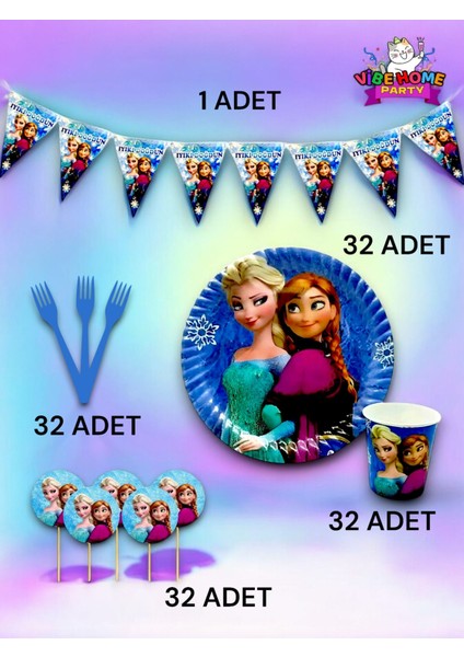 32 Kişilik Frozen Temalı Eko Set - Doğum Günü Parti ve Eğlenceli Etkinlikler fiyatları