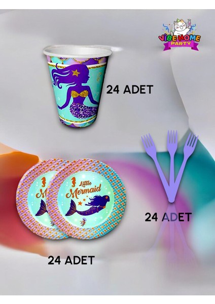 24 Kişilik Deniz Kızı Temalı Süper Eko Seti - Doğum Günü Parti ve Eğlenceli Etkinlikler