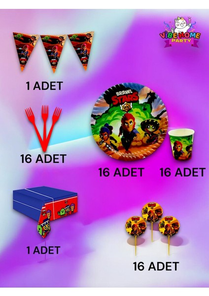 16 Kişilik Brawlstars Temalı Premium Set - Doğum Günü Parti ve Eğlenceli Etkinlikler