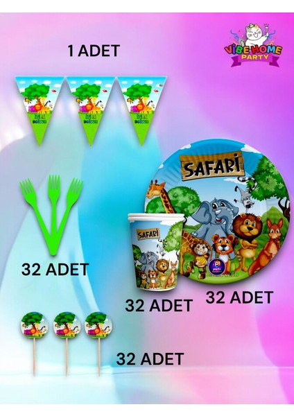 32 Kişilik Safari Temalı Eko Set - Doğum Günü Parti ve Eğlenceli Etkinlikler