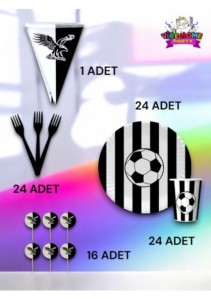 24 Kişilik Siyah Beyaz Taraftar Eko Set - Doğum Günü Parti ve Eğlenceli Etkinlikler