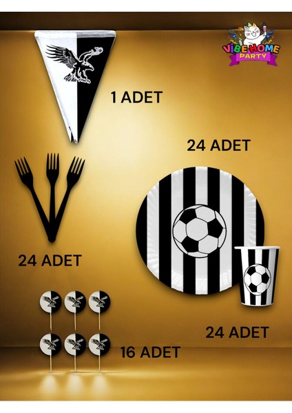 24 Kişilik Siyah Beyaz Taraftar Eko Set - Doğum Günü Parti ve Eğlenceli Etkinlikler fiyatları