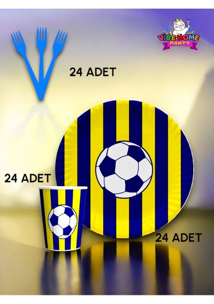 24 Kişilik Sarı Lacivert Taraftar Süper Eko Seti - Doğum Günü Parti ve Eğlenceli Etkinlikler