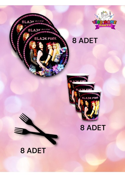 8 Kişilik Black Pink Temalı Süper Eko Seti - Doğum Günü Parti ve Eğlenceli Etkinlikler Için