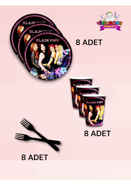 8 Kişilik Black Pink Temalı Süper Eko Seti - Doğum Günü Parti ve Eğlenceli Etkinlikler Için fiyatları