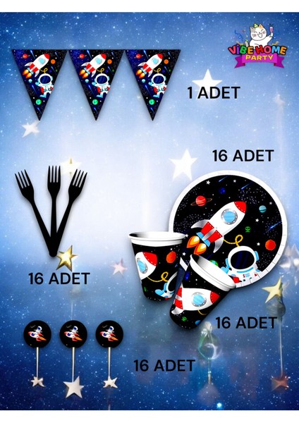 16 Kişilik Uzay Temalı Eko Set - Doğum Günü Parti ve Eğlenceli Etkinlikler