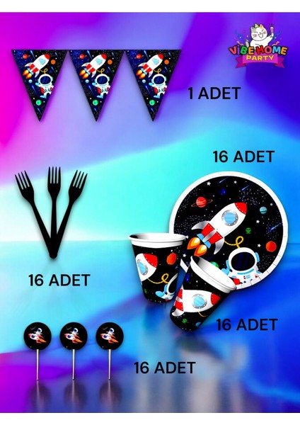 16 Kişilik Uzay Temalı Eko Set - Doğum Günü Parti ve Eğlenceli Etkinlikler fiyatları