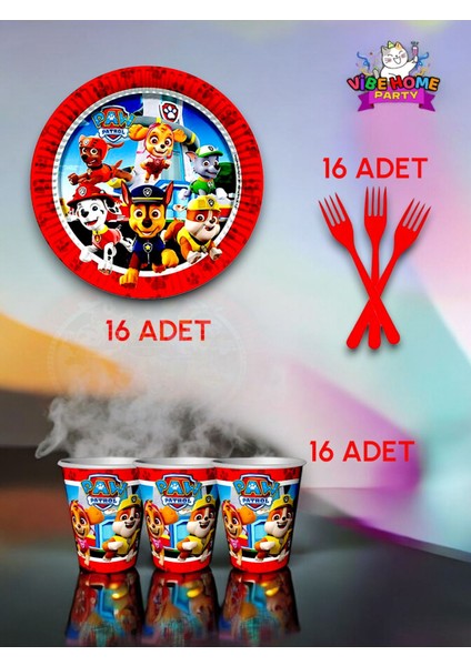 16 Kişilik Paw Patrol Temalı Süper Eko Seti - Doğum Günü Parti ve Eğlenceli Etkinlikler