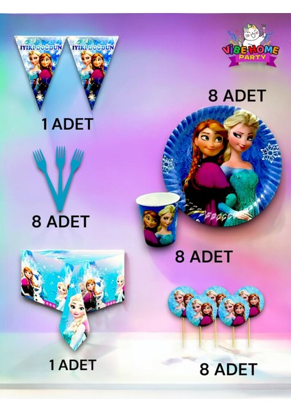 8 Kişilik Frozen Temalı Premium Set - Doğum Günü Parti ve Eğlenceli Etkinlikler