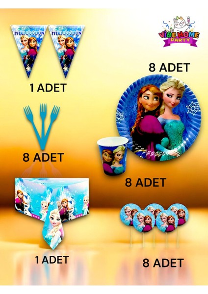 8 Kişilik Frozen Temalı Premium Set - Doğum Günü Parti ve Eğlenceli Etkinlikler