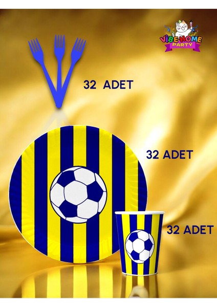32 Kişilik Sarı Lacivert Taraftar Süper Eko Seti - Doğum Günü Parti ve Eğlenceli Etkinlikler