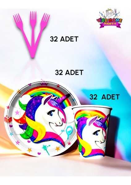 32 Kişilik Unicorn Temalı Süper Eko Seti - Doğum Günü Parti ve Eğlenceli Etkinlikler fiyatları