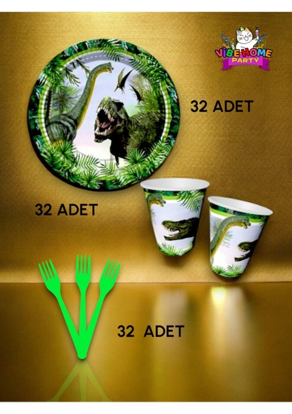 32 Kişilik Jurassic Temalı Süper Eko Seti - Doğum Günü Parti ve Eğlenceli Etkinlikler