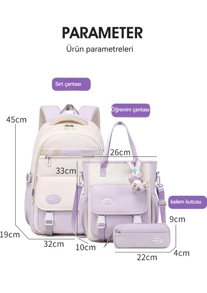 Kız Üniversite Öğrencisi Lise Öğrencisi Moda Okul Çantası Üç Parçalı Set D523 (Yurt Dışından)