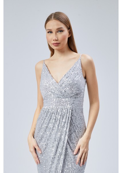 Kruvaze Yaka Ip Askılı Payet Abiye Elbise fiyatları