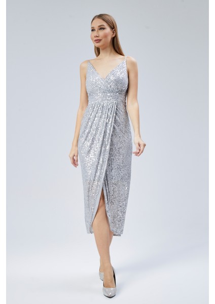 Kruvaze Yaka Ip Askılı Payet Abiye Elbise fırsatları