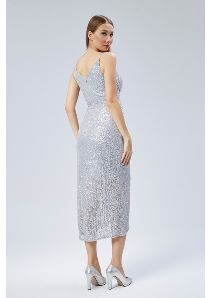 Kruvaze Yaka Ip Askılı Payet Abiye Elbise indirimleri