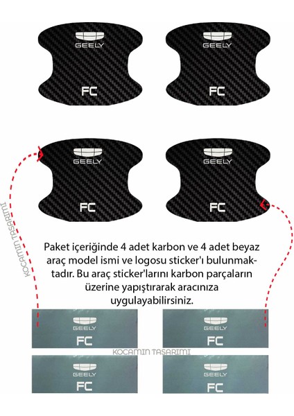 Geely Fc Iç Kapı Kollarına Özel Karbon Çizik Önleyici Folyo ile Şıklık ve Koruma Fc Yazılı